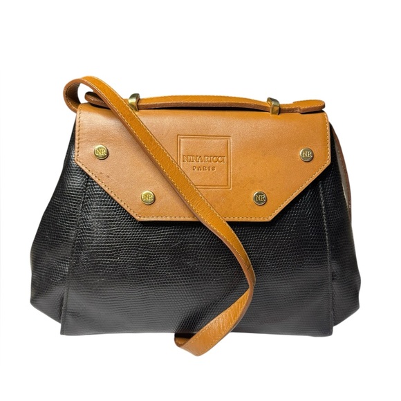 Nina Ricci Vintage Black and Tan Crossbody - Picture 1 of 8